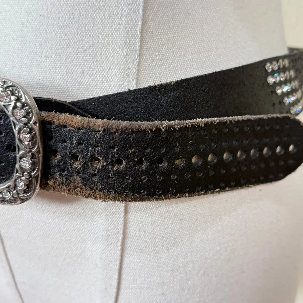 Leather Studded Rhinestone Bling Belt Trashy McBling Rockstar Girlfriend Emo XL